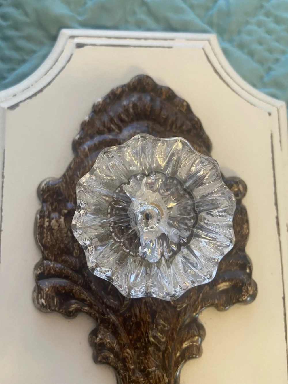 Decorative Cream Wall Hook with Vintage Bronze Colored Accent and Acrylic Knob